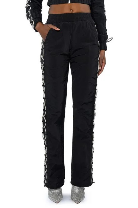 DIAMOND LACE UP TRACK PANT IN BLACK SILVER | AKIRA