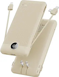 VRURC Portable Charger Built-in Cables and AC Wall Plug, USB C Power Bank 10000mAh, Portable Phon... | Amazon (US)