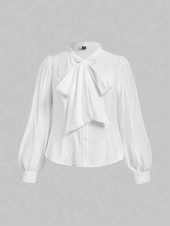 SHEIN MOD Plus Tie Neck Lantern Sleeve Blouse | SHEIN