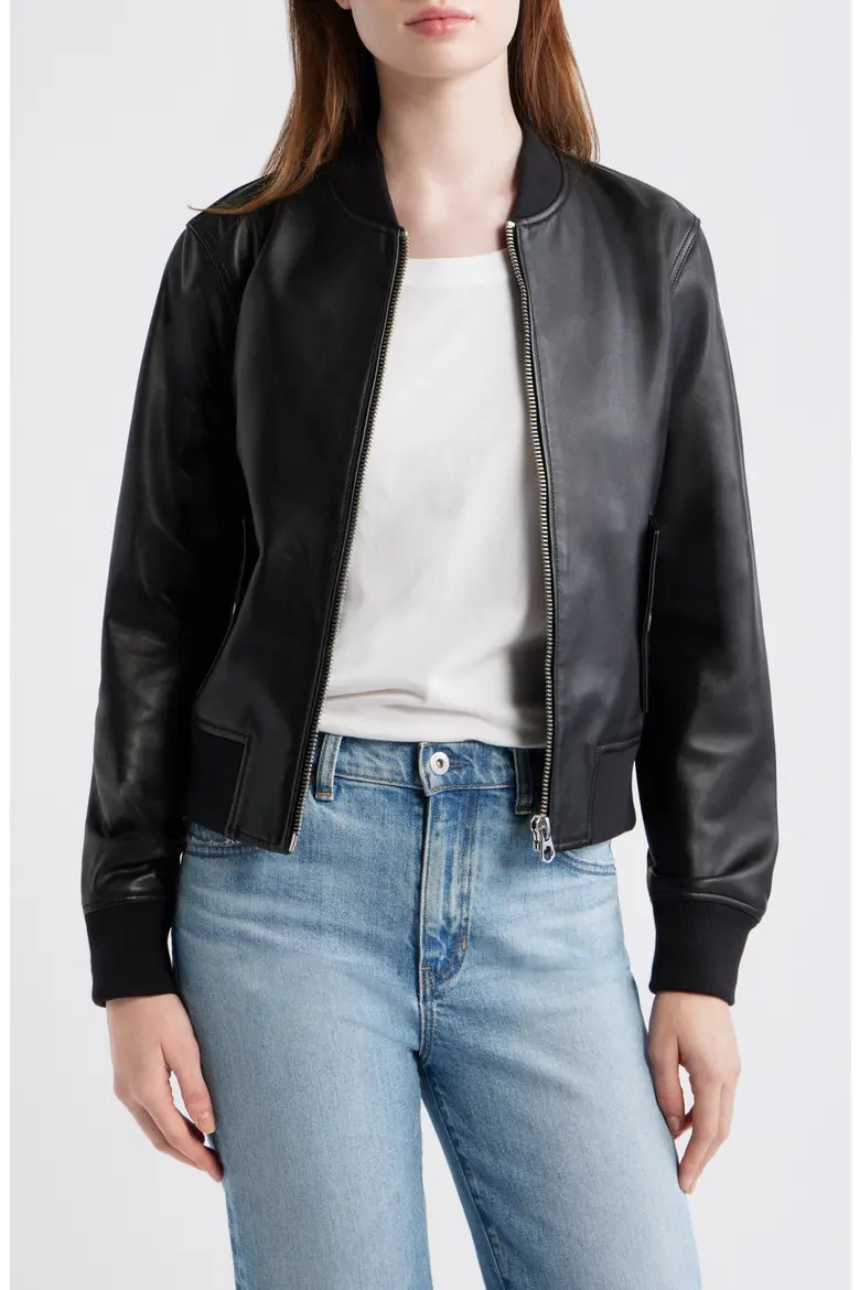 Shrunken Leather Bomber Jacket (Women) | Nordstrom | Nordstrom