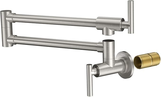 LEPO Pot Filler Faucet, Wall Mount Solid Brass Brushed Nickel Double Joint Swing Arm Folding Kitc... | Amazon (US)