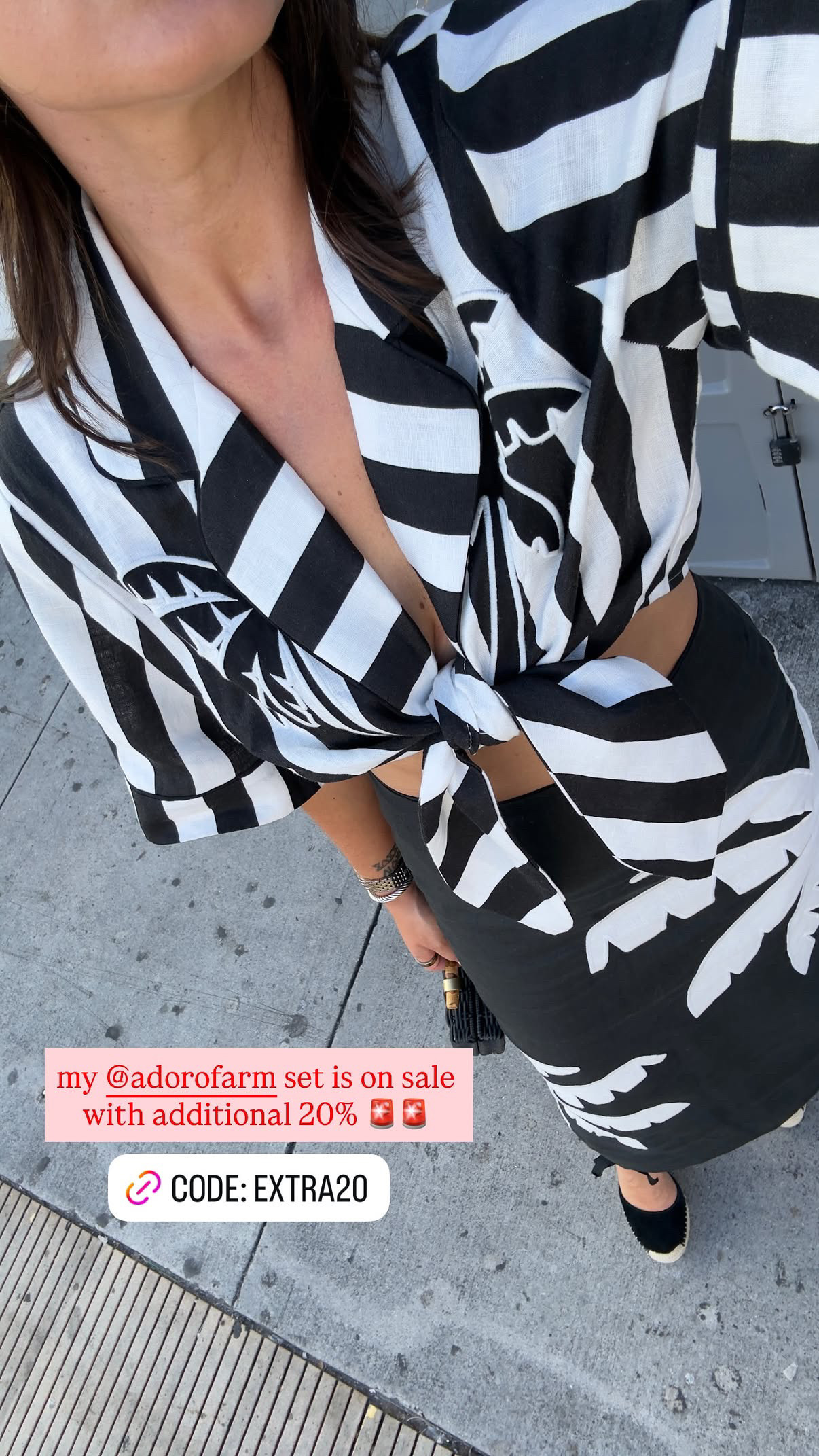 Obsessed with this black & white striped set from @adorofarm 🖤🤍 the tie-front detail and cutout make it feel so easy but put-together — perfect for a summer day out! And bonus: it's on sale right now with an extra 20% off using code EXTRA20. P.S. It also comes in another color!!  

 #LTKootd