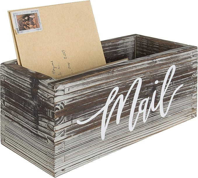 MyGift Rustic Torched Wood Mail Holder Storage Box, Desktop Organizer Bin with Mail Script Design | Amazon (US)