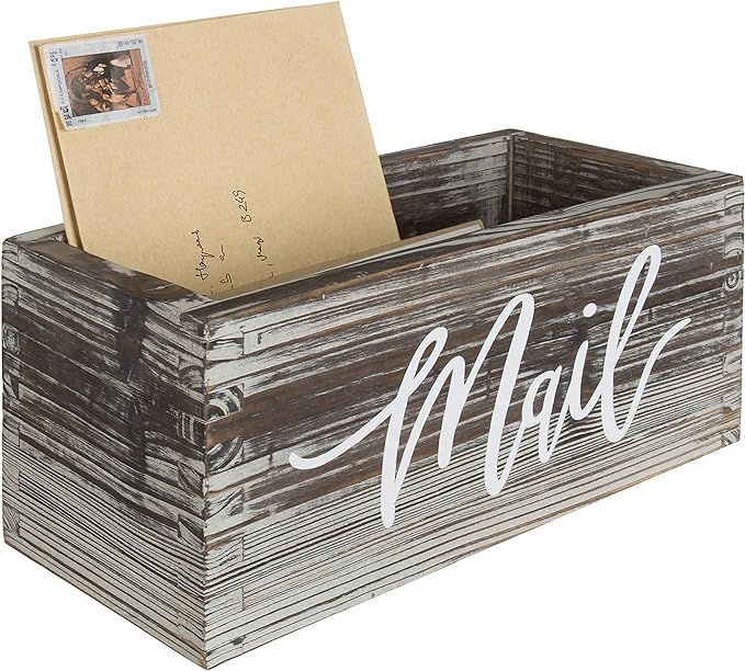 MyGift Rustic Torched Wood Mail Holder Storage Box, Desktop Organizer Bin with Mail Script Design | Amazon (US)