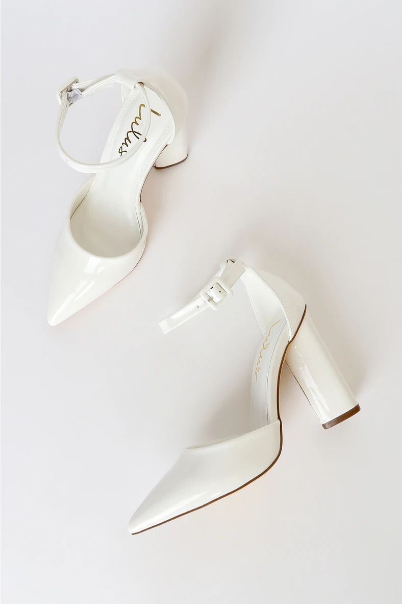 Syngo White Patent Pointed-Toe Ankle Strap Pumps | Lulus