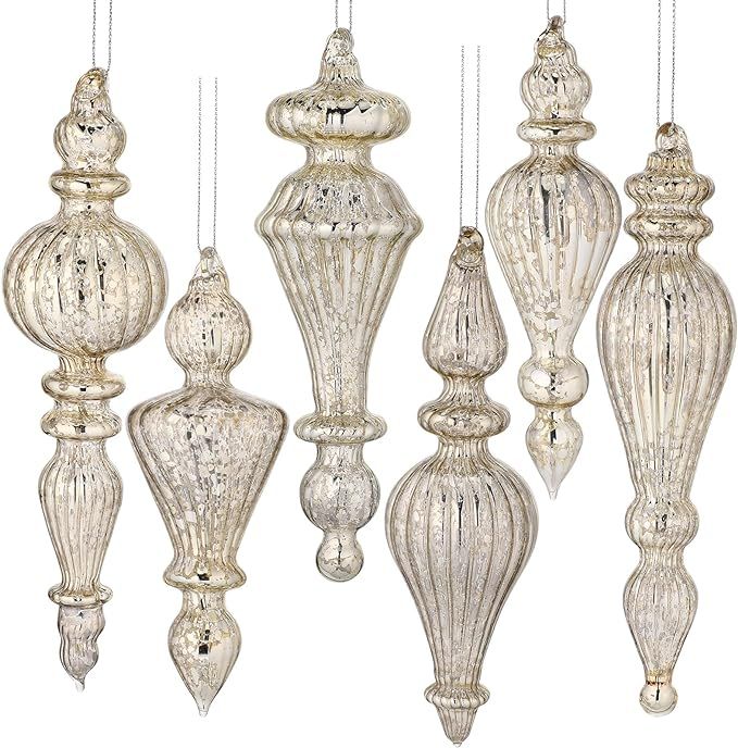 Suttmin 6 Pcs Crystal Glass Finial Christmas Ornaments Silver Large Hanging Christmas Finials Han... | Amazon (US)
