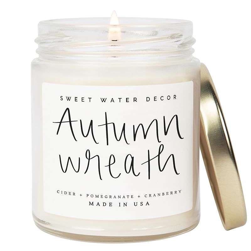 Sweet Water Decor Autumn Wreath Candle | Pomegranate, Apple Cider, Cranberries, Spice and Red Cur... | Amazon (US)