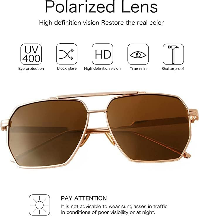 Retro Oversized Square Polarized Sunglasses for Women Men Classic Vintage Metal Frame Sun Glasses... | Amazon (US)