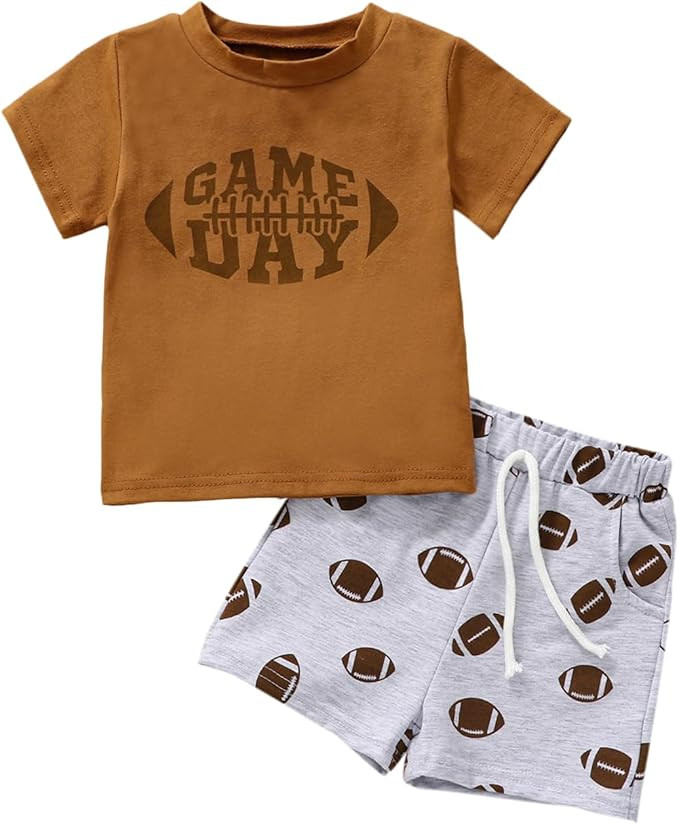 Toddler Football Game Day Outfit Baby Boy Girl Rugby Print Short Sleeve Tshirt Shorts Infant Summ... | Amazon (US)