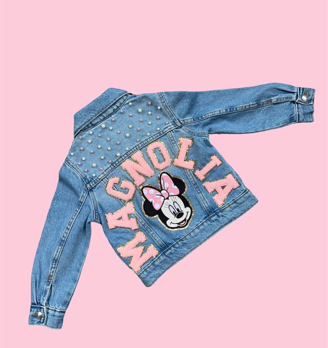 Minnie Disney Jean Jacket With Pink and Ivory Pearls on the Back and Front for Baby , Toddler and... | Etsy (US)