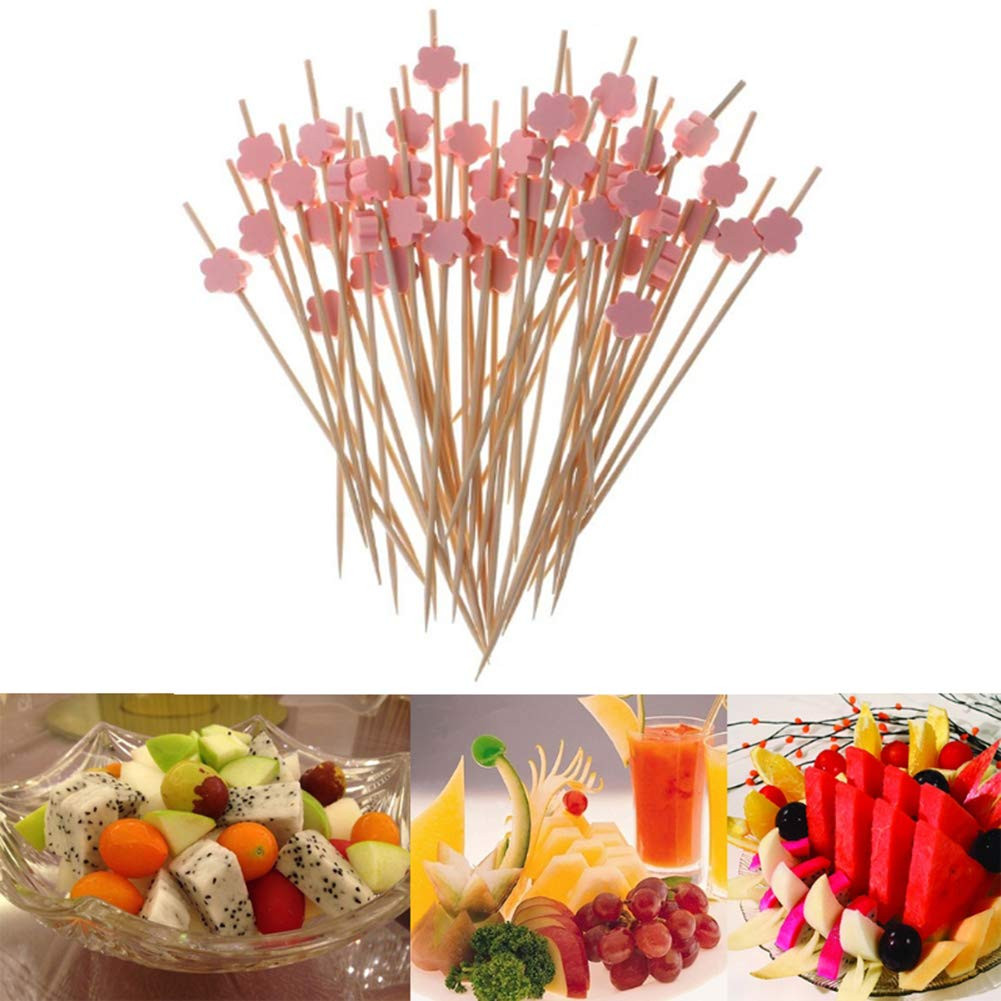 AKOAK 100 Counts Handmade 4.7" Pink Wintersweet Cocktail Sticks Sandwich Fruit Toothpicks Cocktai... | Amazon (US)