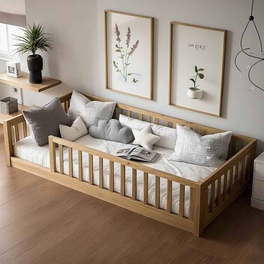 Twin Size Montessori Toddler Floor Bed with Wood Slats for Girls and Boys, Wood Montessori Bed Fr... | Amazon (US)