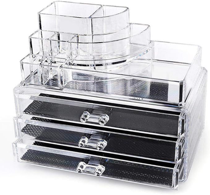 Home-it Clear acrylic makeup organizer cosmetic organizer and Large 3 Drawer Jewerly Chest or mak... | Amazon (US)