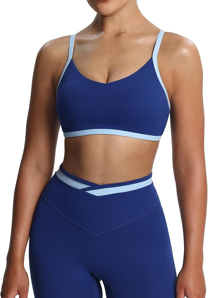 Aoxjox Women's Color Block Workout Sports Bras Fitness Blair Bra Athletic Yoga Crop Tank | Amazon (US)
