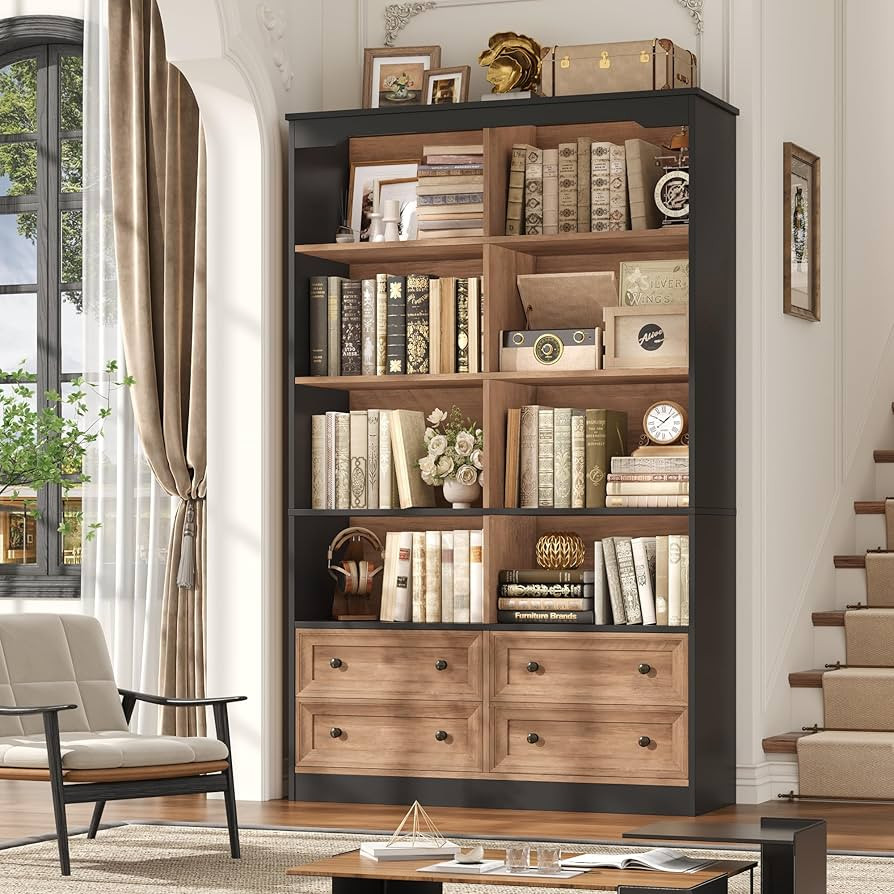 FINETONES 71" Tall Bookshelf with 4 Drawers, 6-Tier Double Wide Bookshelves and Bookcases with St... | Amazon (US)