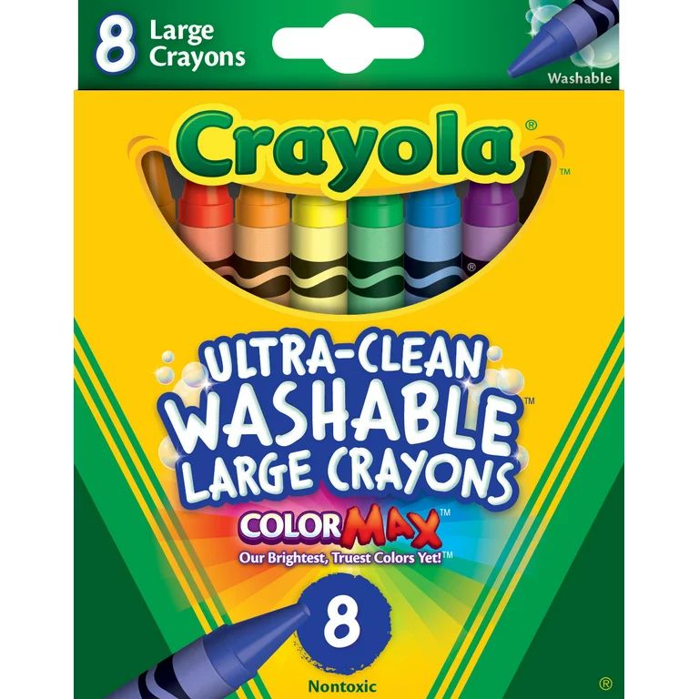 Crayola Washable Large Size Crayons, 8 Ct, Kindergarten School Supplies, Asstd Colors, Ages 3+ | Walmart (US)