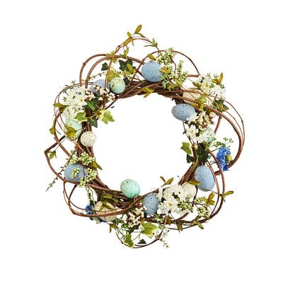 Click for more info about 19" Blue Faux Floral & Egg Wreath