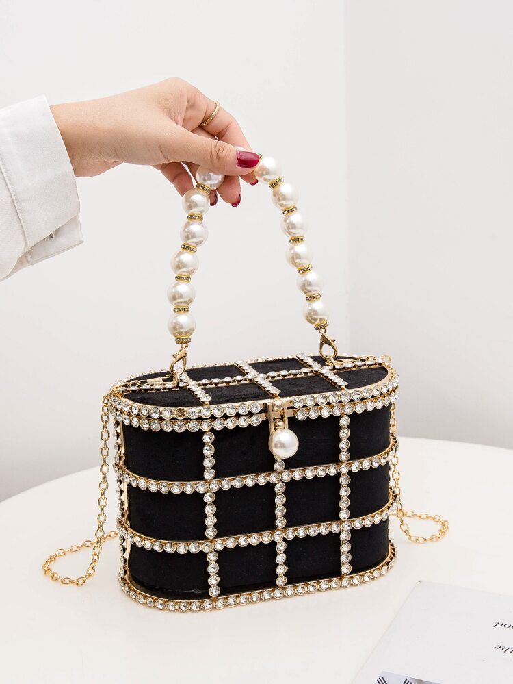 Mini Bucket Bag Rhinestone & Faux Pearl Decor Glamorous For Party | SHEIN