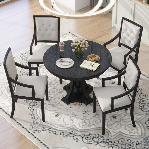 Bowlds Retro 5-piece Dining Set Extendable Round Table and 4 Chairs,Round Table Top with Leaf,din... | Wayfair North America