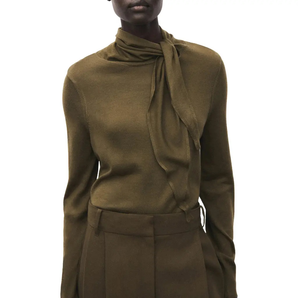 MANGO Knotted Turtleneck Sweater in Olive Green at Nordstrom Rack, Size Small | Nordstrom Rack