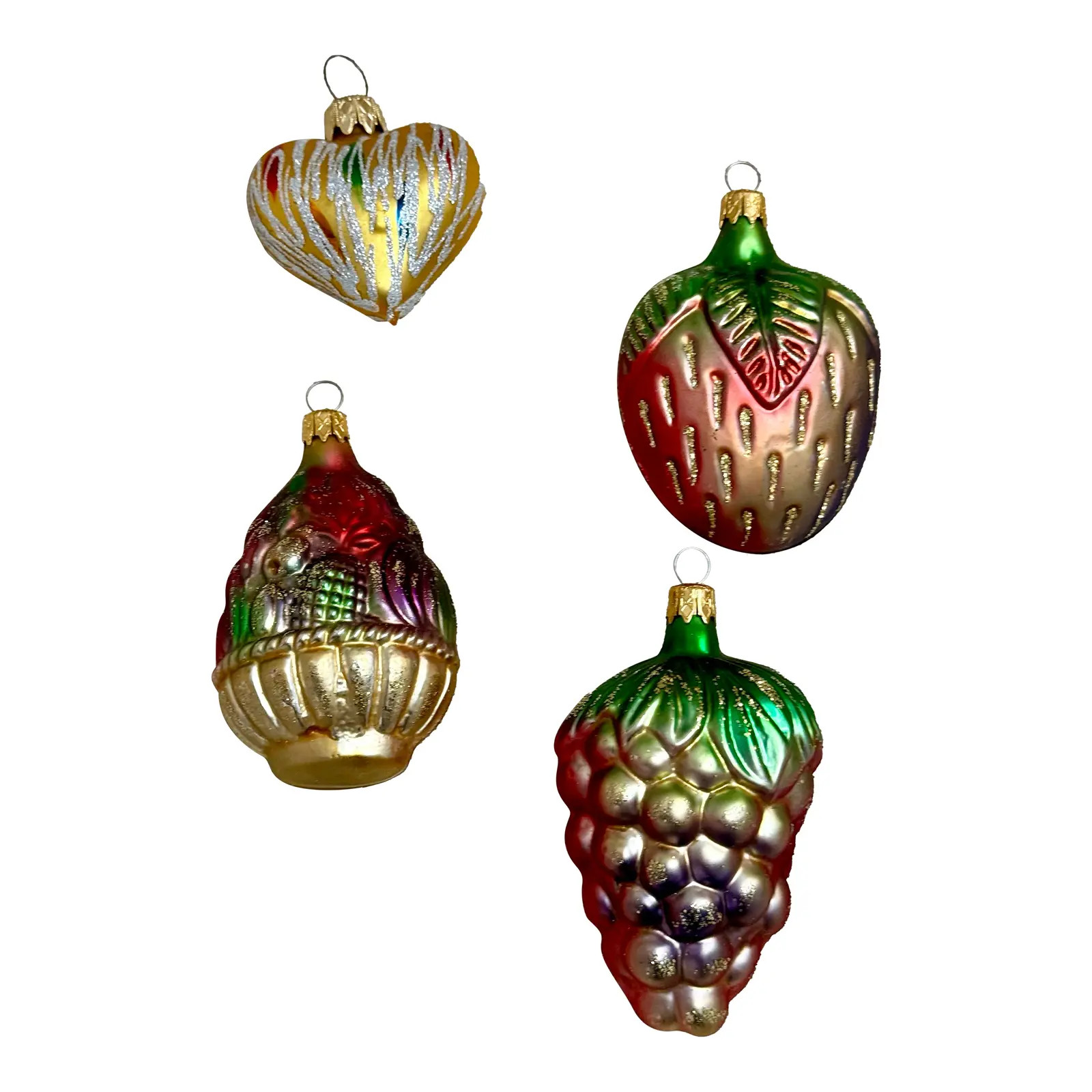 Art Glass Christmas Tree Ornaments S/4 | Chairish