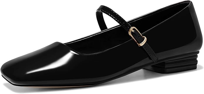 Coutgo Women's Mary Jane Flats Closed Square Toe Ballet Flat Dressy Comfortable Slip on Shoes | Amazon (US)