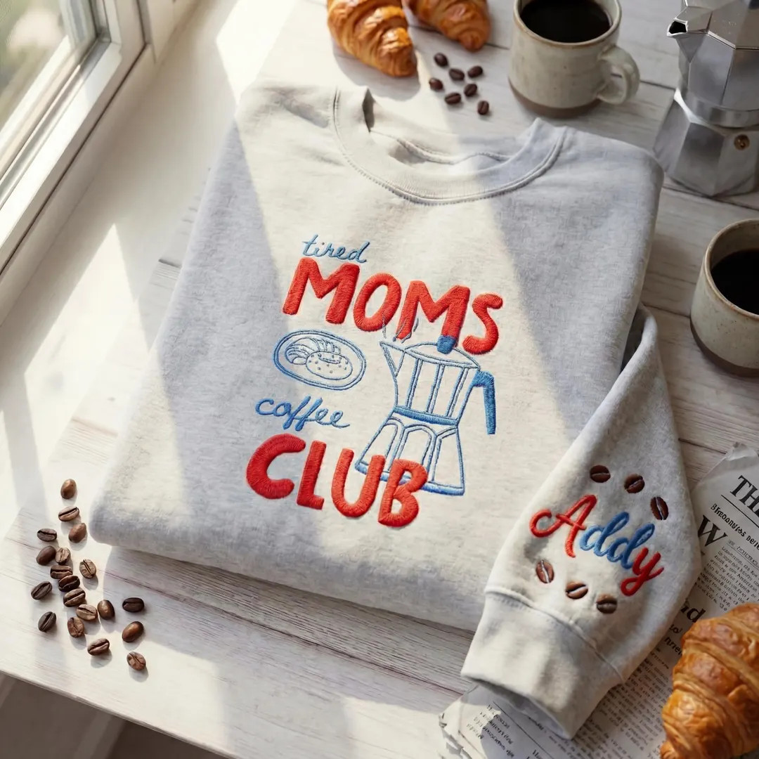 Embroidered Custom Tired Moms Coffee Club Sweatshirt, Coffee Lover Gift, Trendy Mama Sweatshirt, ... | Etsy (US)
