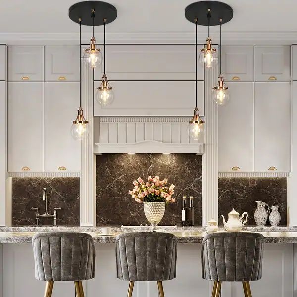 Beta Modern 3-Light Globe Glass Chandelier Gold Black Pendant Lights for Kitchen Island - D 12.6"... | Bed Bath & Beyond