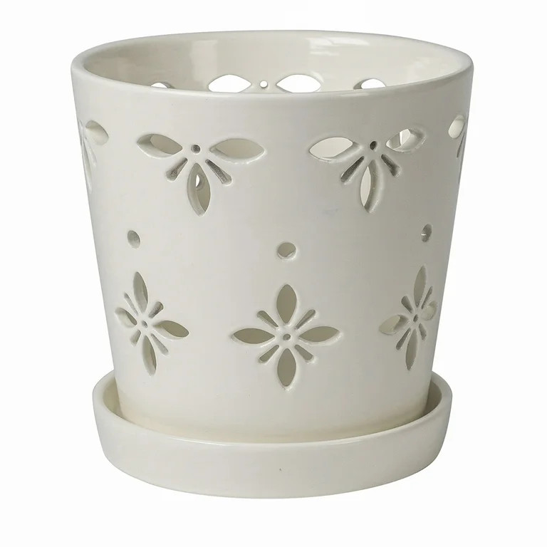 Mainstays 6”D x 6”H Round Ceramic Orchid Planter, White | Walmart (US)