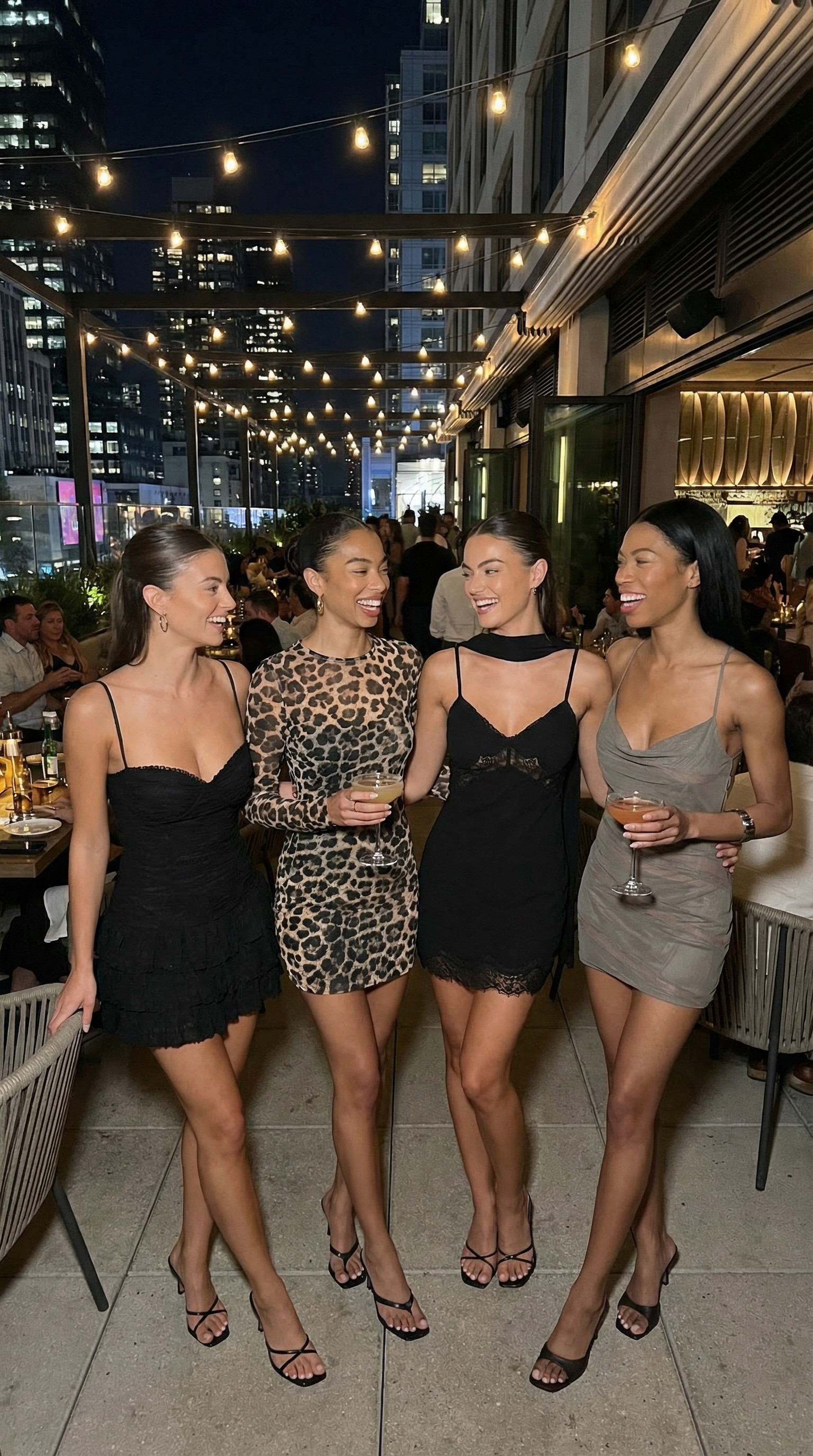 Rooftop nights and good company 🖤 When the whole squad shows up and everyone's outfit is a moment. From leopard print to lace to ruched mini — we did NOT miss. All looks linked on LTK so you can shop the one that speaks to you! 

 #LTKgrwm #LTKootd #LTKPetite