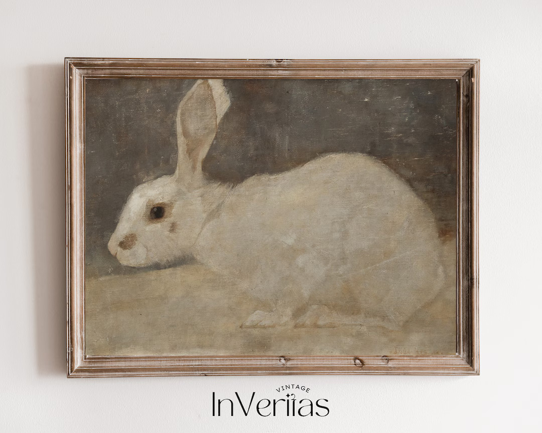 Neutral Vintage Rabbit Painting  Easter & Spring Decor  - Etsy | Etsy (US)