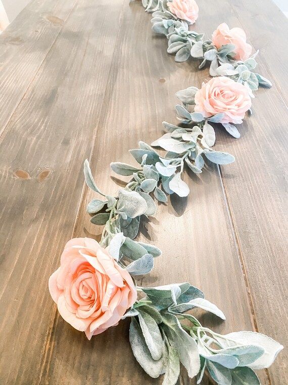 Rose and lambs ear garland-table runner-wedding decor-nursery | Etsy | Etsy (US)