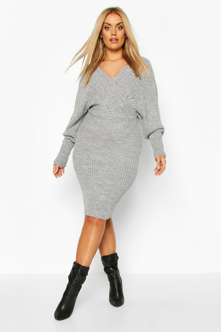 Plus Wrap Knitted Midi Dress | Boohoo.com (US & CA)