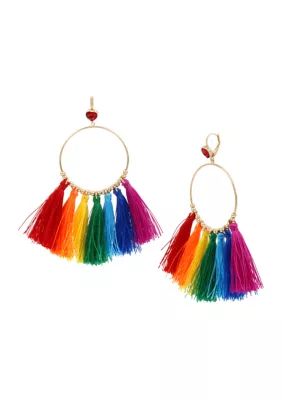 Betsey Johnson Women Rainbow Tassel Gypsy Hoop Earrings - - | Belk