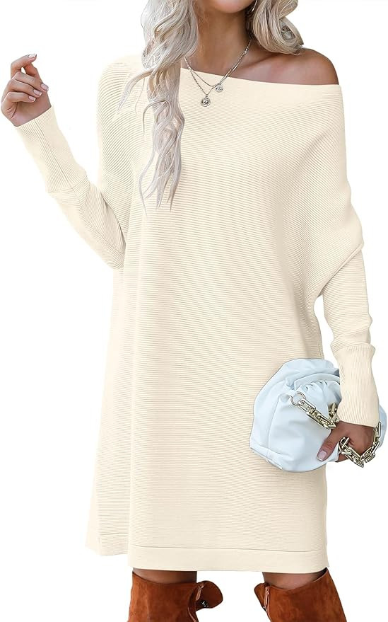 ANRABESS Women's Off Shoulder Boat Neck Long Batwing Sleeve Casual Loose Oversized Pullover Tunic... | Amazon (US)