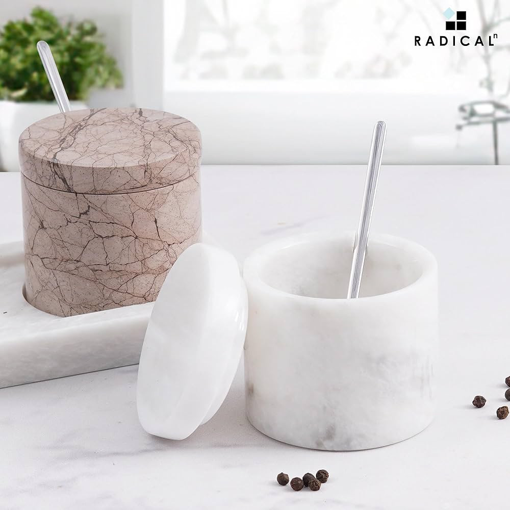 Radicaln Marble Salt Cellar With Lid & Tray White And Marinara Handmade Elegant Sugar Container And Salt Container Set of 2 For Kitchen Storage - Spice Jars For Seasoning Containers | Amazon (CA)