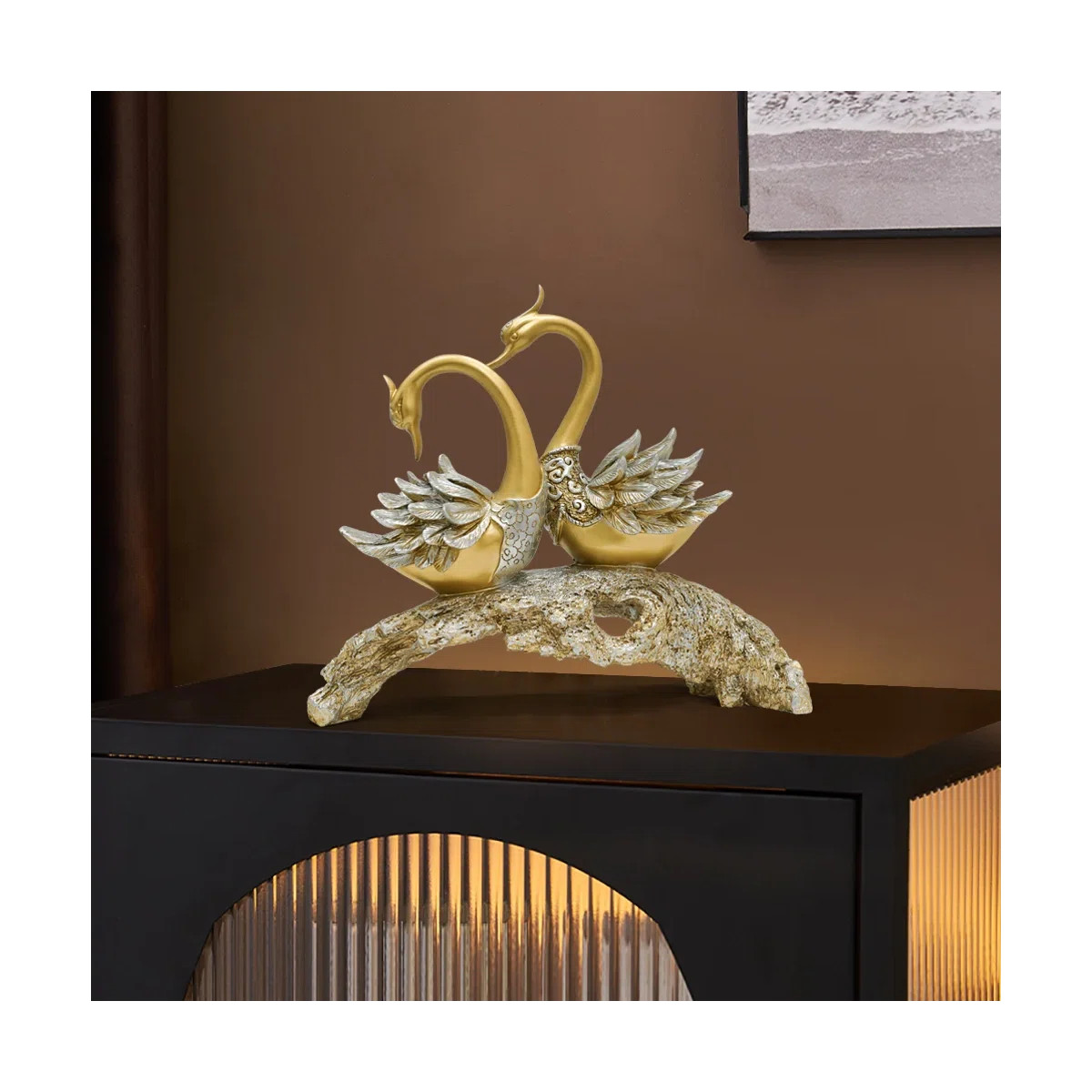 14.2" Gold Modern Simulation Couple Swan Sculpture Art Ornament Home Table Statue Decor | Wayfair North America