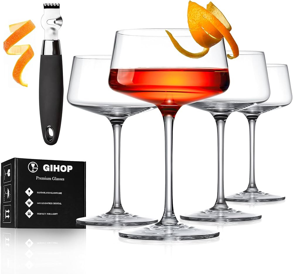 Martini Glasses, Lead-Free Crystal Coupe Glasses Set of 4, 9 Oz, Hand-Blown Cocktail Glasses, Fan... | Amazon (US)