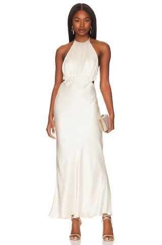 Shona Joy Milo Ruched Open Back Halter Maxi Dress in Coconut from Revolve.com | Revolve Clothing (Global)