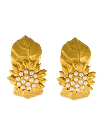 Karl by Karl Lagerfeld Faux Pearl Sunflower Clip-On Earrings | The Real Real, Inc.