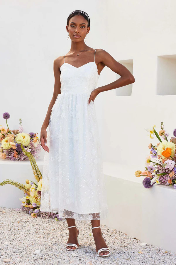 Floral Midi Dress - White | Birdy Grey