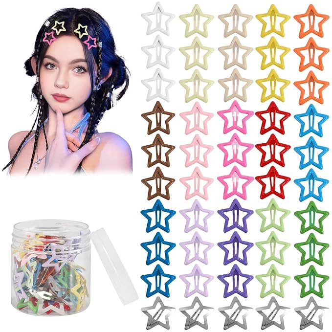 Star Hair Accessories - 50Pcs Colorful Metal Non-Slip Snap Hair Clips and Barrettes for Girls and... | Amazon (US)