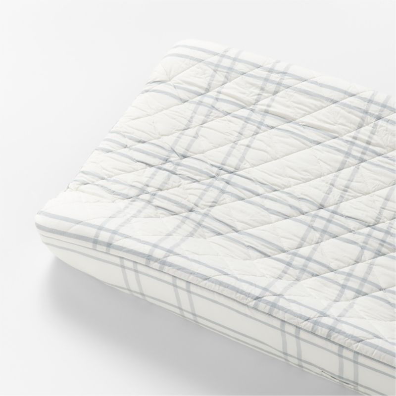 Stax Mist Blue Yarn-Dyed Organic Cotton Baby Changing Pad Cover + Reviews | Crate & Kids | Crate & Barrel