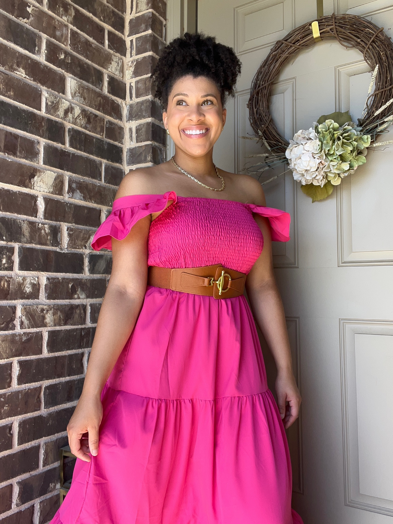 Pink maxi dress you can wear on or off the shoulders. 

#LTKstyletip #LTKsalealert #LTKFind