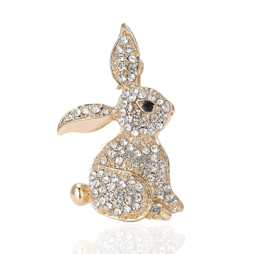 Easter Bunny Brooch Pin Shiny Rhinestone Pins for Women Cute Animal Jewelry Holiday Gift | Amazon (US)