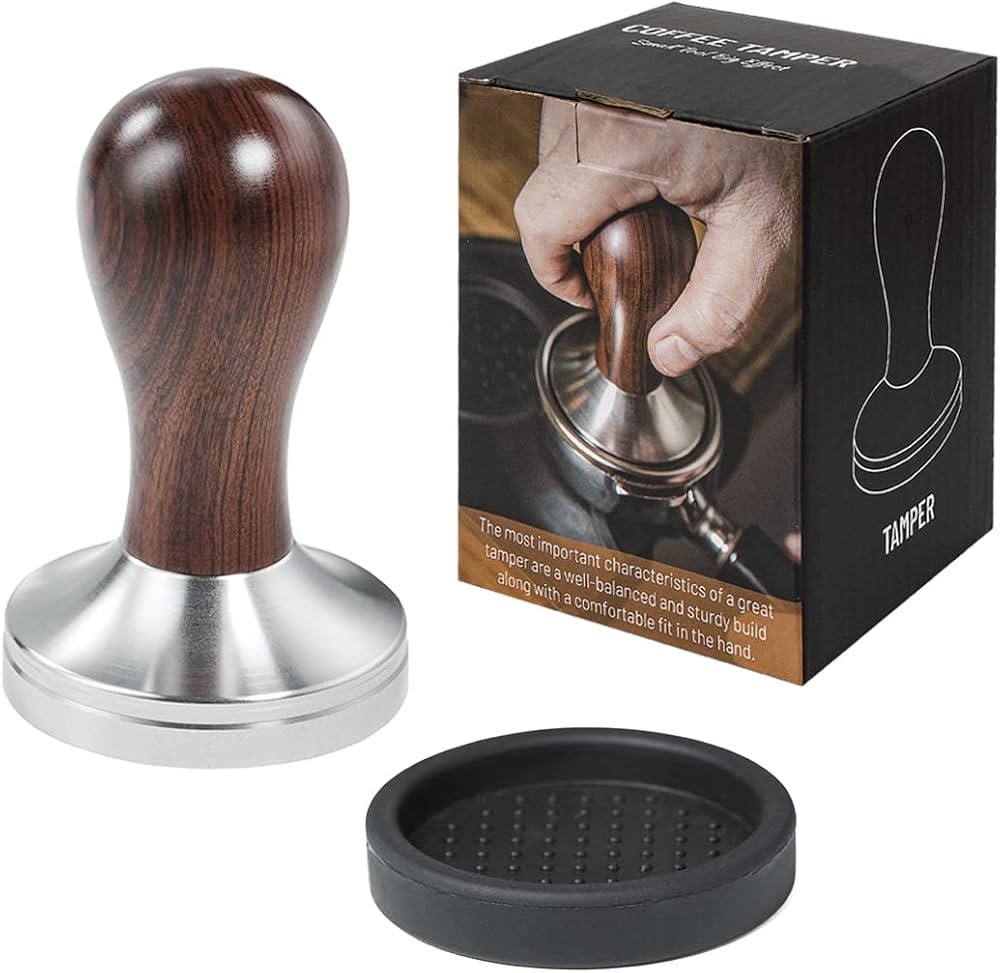 Coffee Tamper Espresso Press with Tamper Mat 304 Stainless Steel Flat Base Wooden Handle for Coff... | Amazon (US)