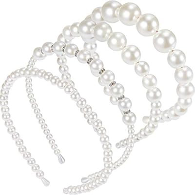 4 Pieces Pearls Headbands White Faux Pearl Rhinestones Hairbands Bridal Hair Hoop Wedding Hair Ac... | Amazon (US)