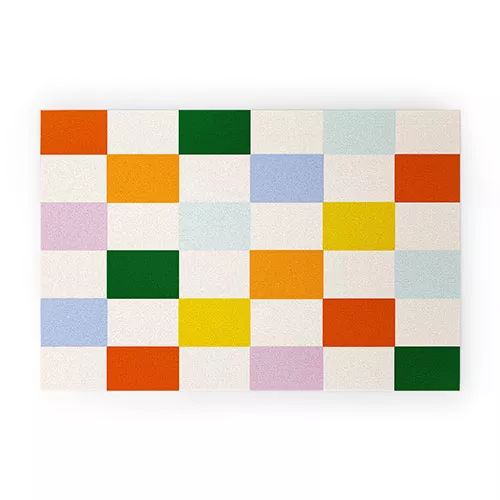 Lane And Lucia Retro Rainbow Checkerboard Welcome Mat - Society6 | Target