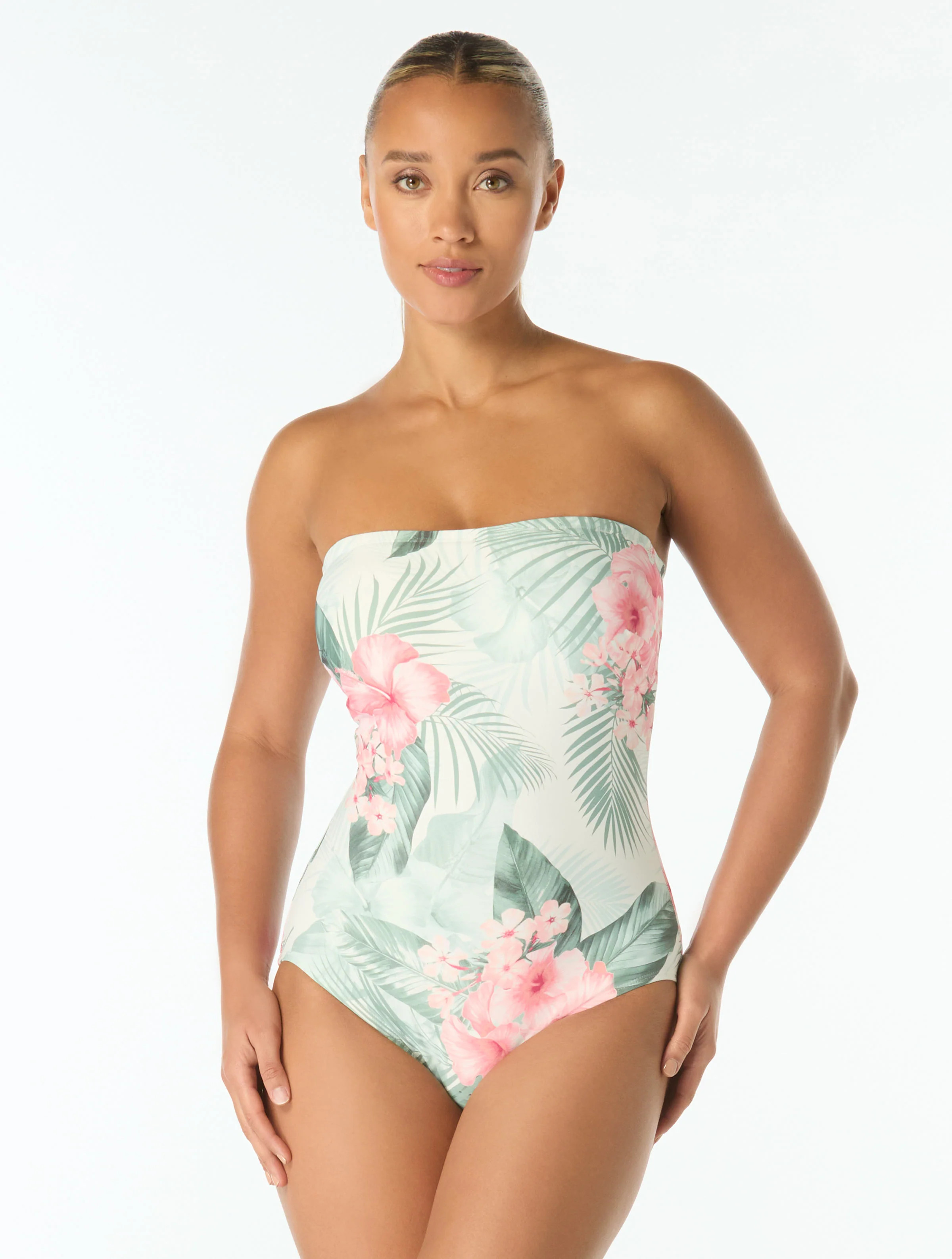 Coco Contours Galena Bra Sized Bandeau One Piece Swimsuit - Hibiscus B | Beach2Ocean