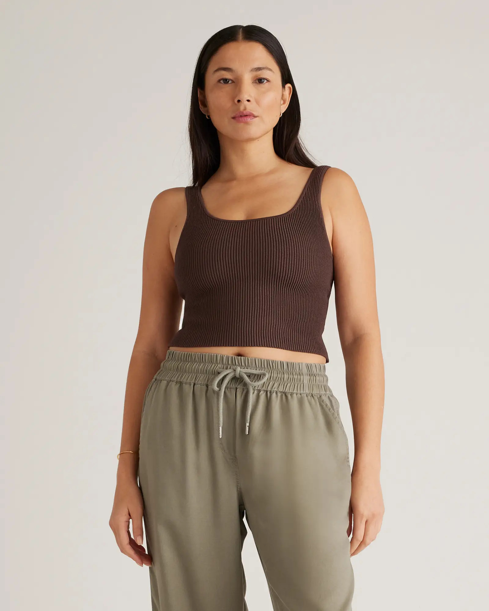 Cropped Square Neck Ribbed Knit Tank | Quince
